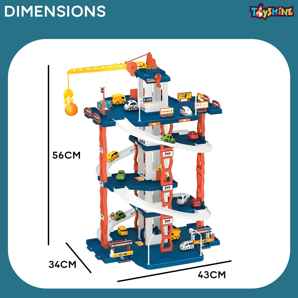 Toyshine 56cm DIY Multi Story City Parking Ramp Track Toy with Hand Control Crane, Garage Toy | Parent Child Interactive Puzzle Toy with 3 Mini Cars for Kids 3+Yrs