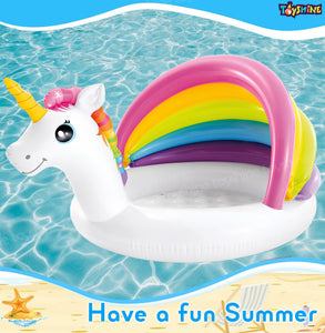 Toyshine Unicorn Shape Inflatable Pool for Kids with Sunshade Water Fun Pool Party Gift for Boys and Girls 50" x 40" x 27" with 45L Water Capacity
