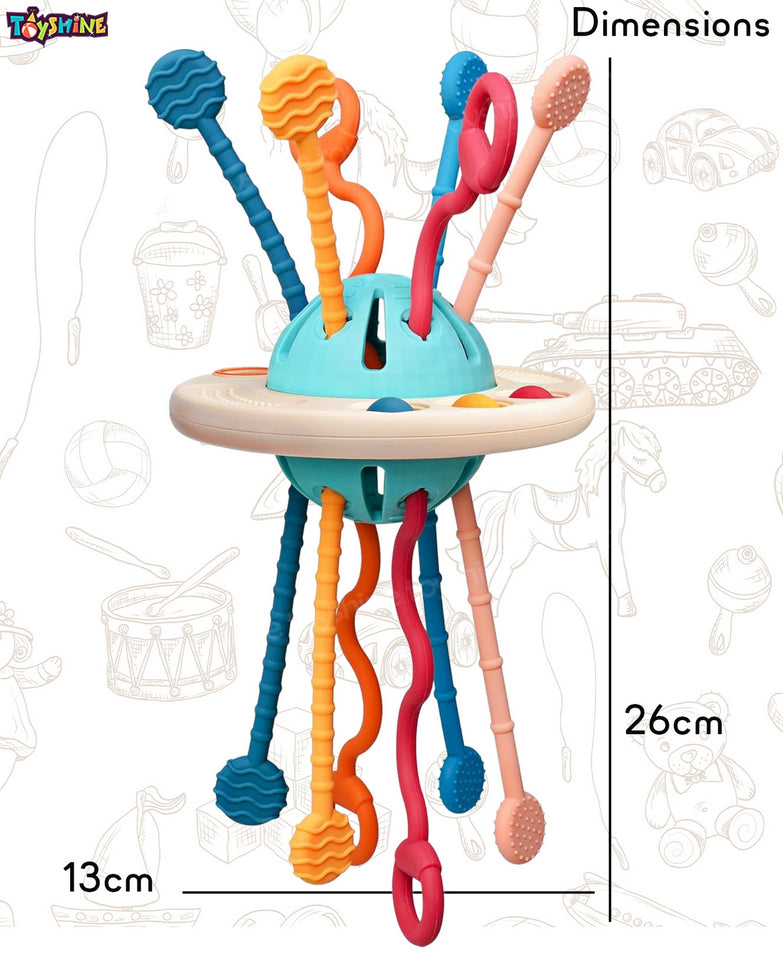 Toyshine Baby Ellie Sensory Montessori Food Grade Silicone Pull String Activity Toy for Teething Play Adventure Travel-Friendly Perfect for 6+ Months - UFO