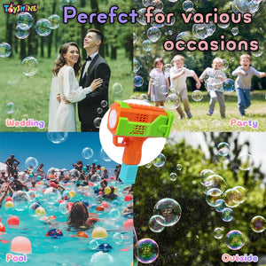 Toyshine 15 Holes Powerful Automatic Rechargeable Bubble Gun Machine with 2 Refil Bottles Bubble Blaster for Adults Kids Birthday Wedding Party - Orange