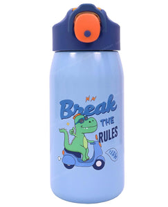 Spanker Dino Rules Insulated Stainless Steel 316 Water Bottle for Kids Steel Flask Metal Thermos, Spill Proof Cap Closure, BPA Free for School Home, Silicon Gripper Children's Drinkware, 530 ML, Blue