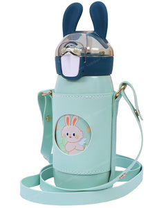 Spanker Spill Proof Cute Bunny Insulated Water Bottle for Kids Steel Flask Metal Thermos-520 ML, Green