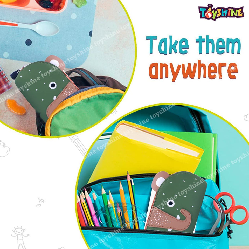 Toyshine Elephant Design Soft Pencil Storage Case Pouch- Kids School Supply Organizer Students Stationery Pouch for Girls- Green