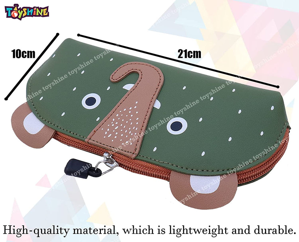 Toyshine Elephant Design Soft Pencil Storage Case Pouch- Kids School Supply Organizer Students Stationery Pouch for Girls- Green