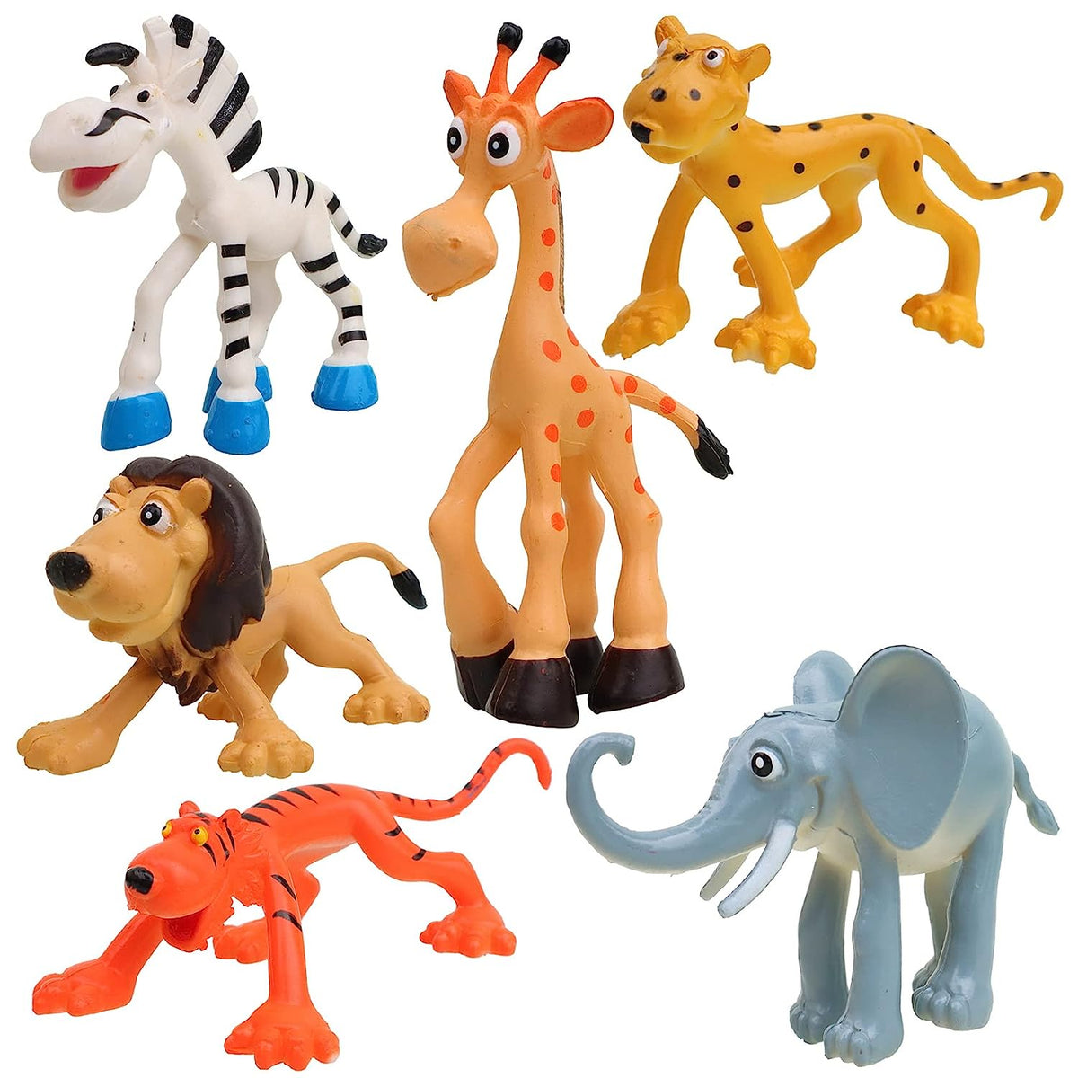 Toyshine Cartoon Style Pack of 6 Animal Rubber Play Toy for Kids Baby