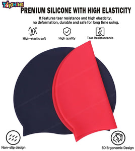 Toyshine Silicone Long Hair Swim Caps - Durable Silicone Swimming Cap (Pack of 2) Red -Black SSTP