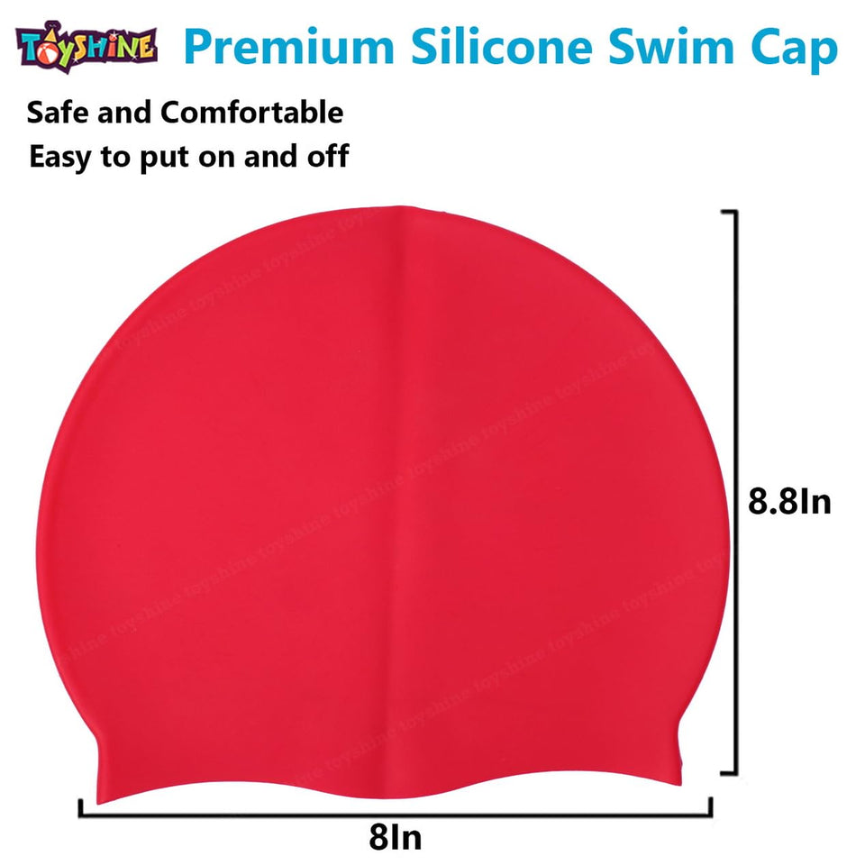 Toyshine Silicone Long Hair Swim Caps - Durable Silicone Swimming Cap (Pack of 2) Red -Black SSTP