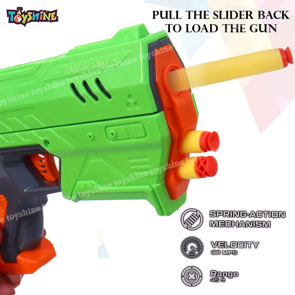Toyshine Foam Blaster Gun Toy, Safe and Long Range | 10 Bullets | Multi Coloured