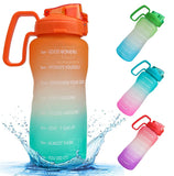 Spanker Ultima Motivational Water Bottle Half Gallon with Handle, Time Marker Large Capacity 2000 ML, Leakproof BPA Free Fitness Sports Water Bottle (ORANGE-GREEN)- SSTP