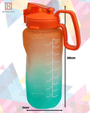 Spanker Ultima Motivational Water Bottle Half Gallon with Handle, Time Marker Large Capacity 2000 ML, Leakproof BPA Free Fitness Sports Water Bottle (ORANGE-GREEN)- SSTP