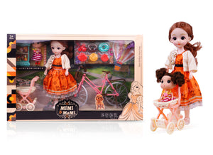 Toyshine Mimi & Mami Fun and Adventurous Doll Play Set with 2 Dolls , Cycle , Stroller and Dessert Toys Imaginative Role Playing for Kids Age 3+