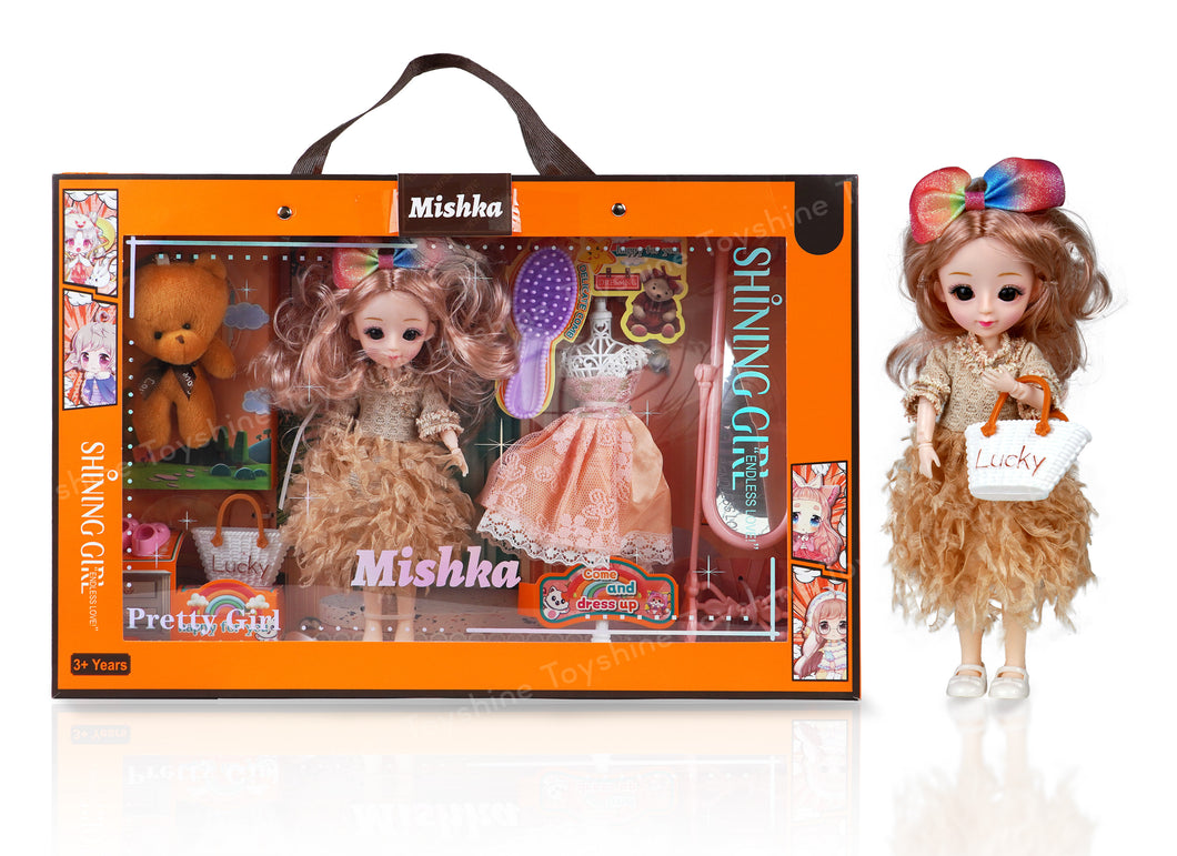 Toyshine MIiskha Beauty Doll with Teddy Plus Dress up Fashion Accessory Pretend Play Gift for Girls Kids Role Play Toy for Age 3+