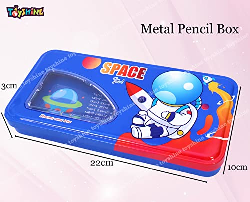 Toyshine Space Metal Pencil Box, Pencil Case Double Comparment for Kids with Stationery - Space