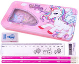 Toyshine Unicorn Metal Pencil Box, Pencil Case Double Comparment for Kids with Stationery - Pink