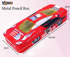 Toyshine Modern Car Metal Pencil Box Detailed Exterior, Double Comparment for Kids - Red