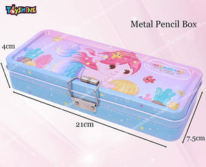 Toyshine Mermaid Metal Pencil Box Basic Pencil Case, Double Comparment