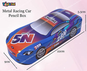 Toyshine Super 5N Car Metal Pencil Box, Detailed Exterior, Double Comparment Kids - Dark Blue