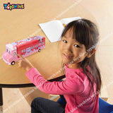 Toyshine Milk Truck Metal Pencil Box with Moving Tyres, Sharpners and Pencils Included for Kids - Pink (b)