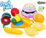 Toyshine 12 Pcs Realistic Sliceable Fruits Cake Toy Set with Knife, Cutting Plat , Cake , Fruits (D-Lite)