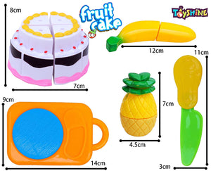 Toyshine 12 Pcs Realistic Sliceable Fruits Cake Toy Set with Knife, Cutting Plat , Cake , Fruits (D-Lite)