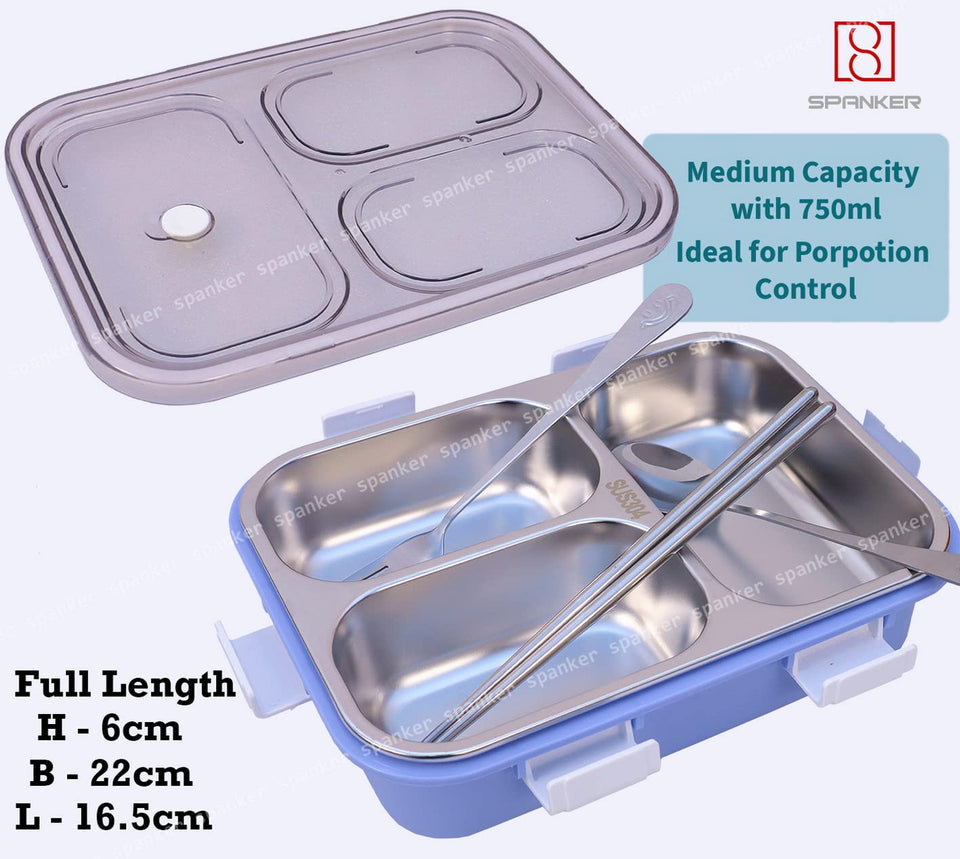 Spanker Magna Lunch Box Thermal Stainless Steel Insulation Box Tableware Set Portable Lunch Containers for Kid Adult Student Children Keep Food - 750 ML - Light Blue