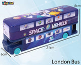 Toyshine Double Decker London Bus Matal Pencil Box with Moving Tyres and Sharpner for Kids - Space