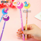Toyshine Pack of 12 Moon Star Unicorn Colorful Pencils for Girls with Rubber Unicorn Tops, Multi-color, Party Favor, Bitthday Return Gifts