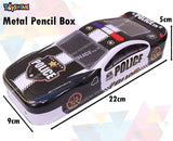 Toyshine Police Metal Pencil Box, Detailed Exterior, Double Comparment for Kids - Black