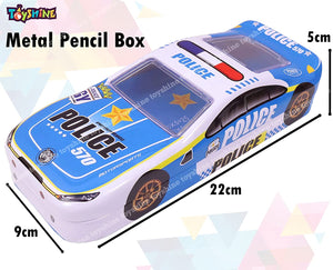 Toyshine Police Metal Pencil Box, Detailed Exterior, Double Comparment for Kids - Blue
