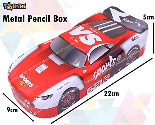 Toyshine Sports Car Metal Pencil Box, Detailed Exterior, Double Comparment for Kids - Red