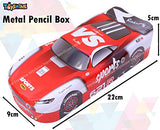 Toyshine Sports Car Metal Pencil Box, Detailed Exterior, Double Comparment for Kids - Red