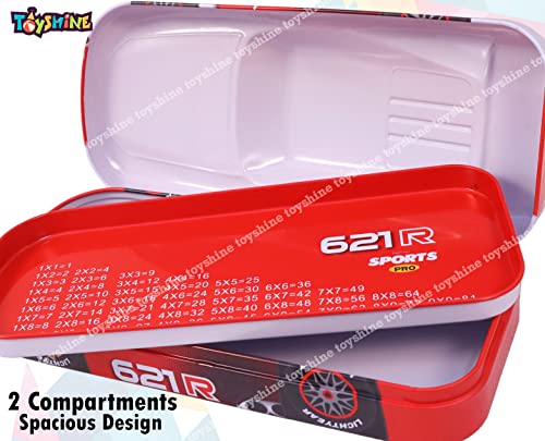 Toyshine Sports Car Metal Pencil Box, Detailed Exterior, Double Comparment for Kids - Red