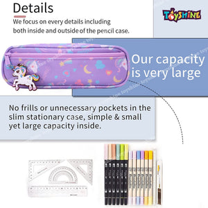 Toyshine Feather Light Unicorn Pencil Case with Multiple Compartments and Carry Handle - Kids School Supply Organizer Students Stationery Box - Girls Pen Pouch- Purple
