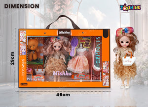 Toyshine MIiskha Beauty Doll with Teddy Plus Dress up Fashion Accessory Pretend Play Gift for Girls Kids Role Play Toy for Age 3+