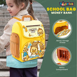 Toyshine School Bag Design Musical Finger Print Sensor Money Safe Piggy Bank ATM for Kids with Password Operation | Money Saving Box Birthday Gift for Boys Girls 3+, Yellow