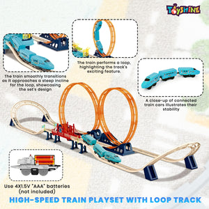 Toyshine Big Size Luxury Track City Playset Battery Operated Train Set with Tracks Colorful Tracks 69 Pc Set for Intellectual Development of Kids Boys Girls 3+