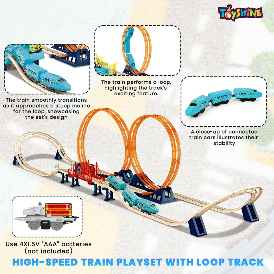 Toyshine Big Size Luxury Track City Playset Battery Operated Train Set with Tracks Colorful Tracks 69 Pc Set for Intellectual Development of Kids Boys Girls 3+