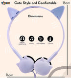 Toyshine Cat Design Headphone, Stereo with Mic Earphone, Stylish Headphones for Girls/Boys 3.5mm Jack On Ear Wired- Blue