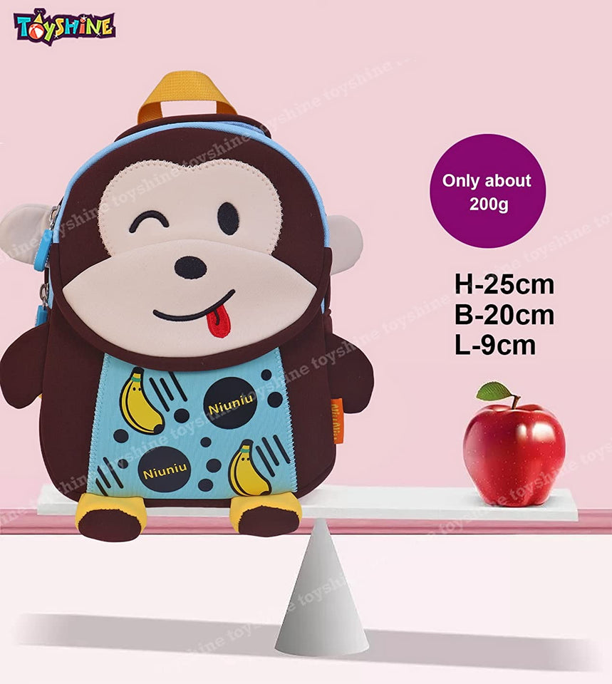 Toyshine Guddu Monkey for Kids Girls Boys Cute Toddler Backpack Preschool Nursery Travel Bag - Mini Size - Brown