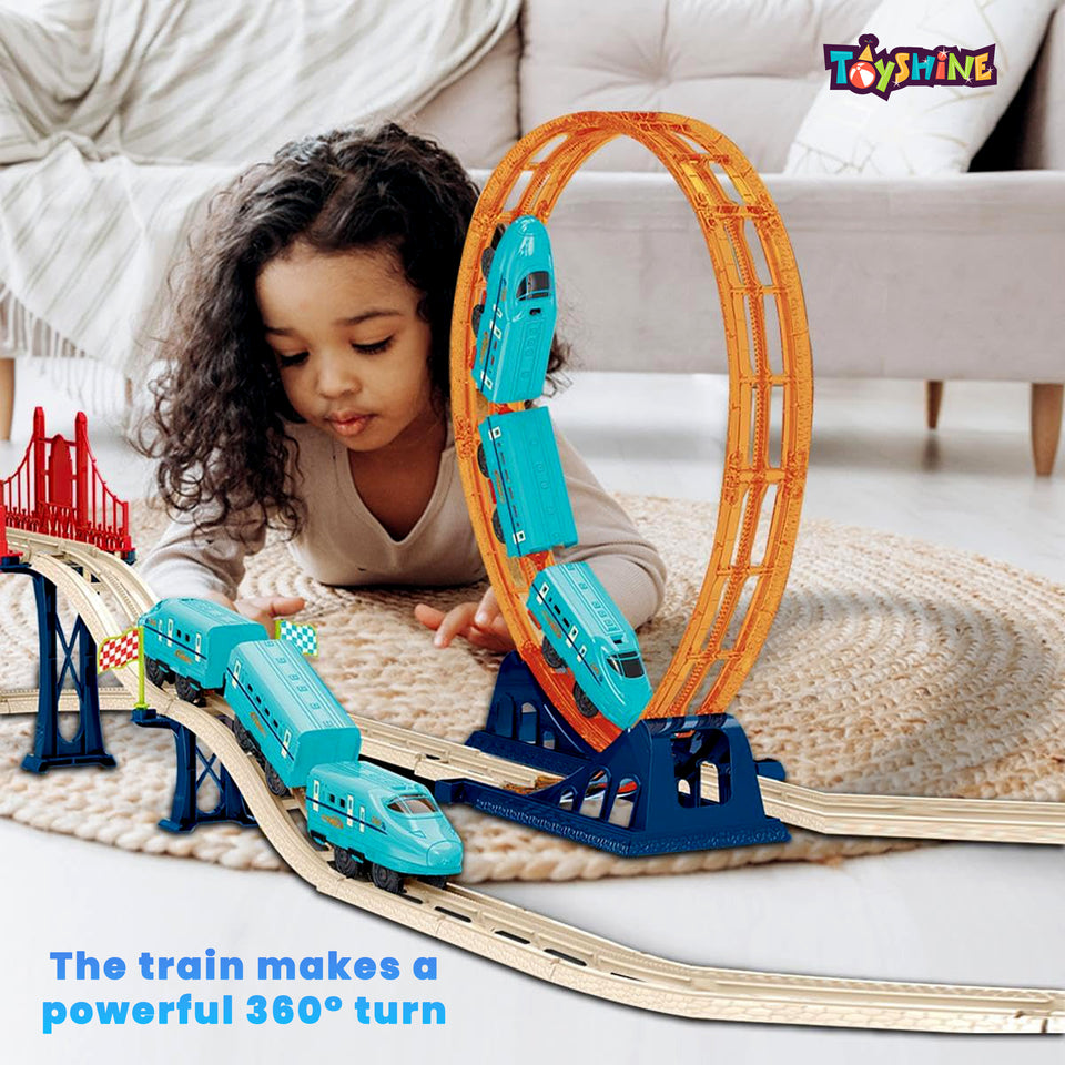 Toyshine Big Size Luxury Track City Playset Battery Operated Train Set with Tracks Colorful Tracks 69 Pc Set for Intellectual Development of Kids Boys Girls 3+