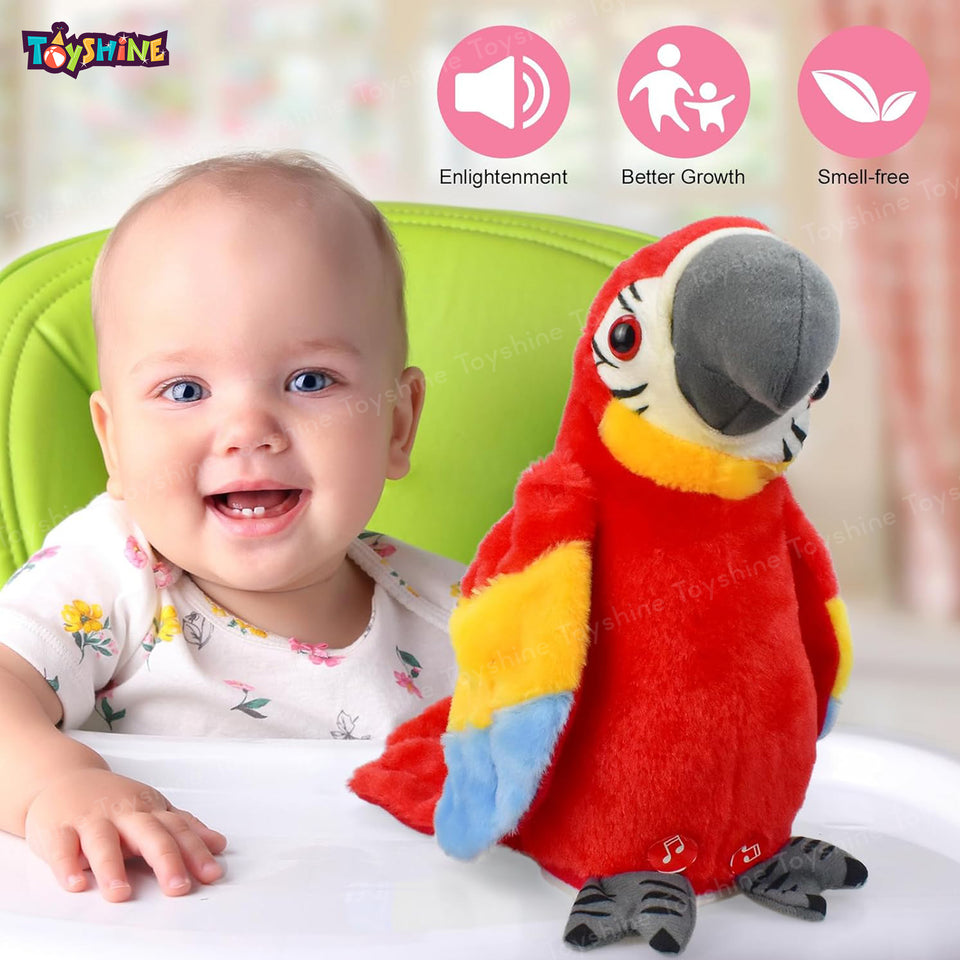 Toyshine Talking Macaw Parrot Repeat What You Say Stuffed Animal Plush Toy Electronic Record Animated Bird with Shaking Wings Feature Speaking Parrot Pet Toy for Kids Boys Girls