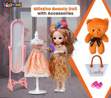 Toyshine MIiskha Beauty Doll with Teddy Plus Dress up Fashion Accessory Pretend Play Gift for Girls Kids Role Play Toy for Age 3+