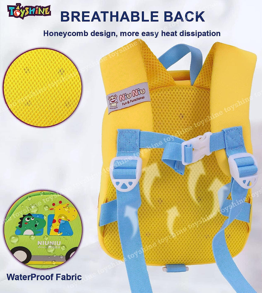 Toyshine Wheels on The Bus Backpacks for Kids Girls Boys Cute Toddler Backpack Preschool Nursery Travel Bag - Mini Size - Yellow