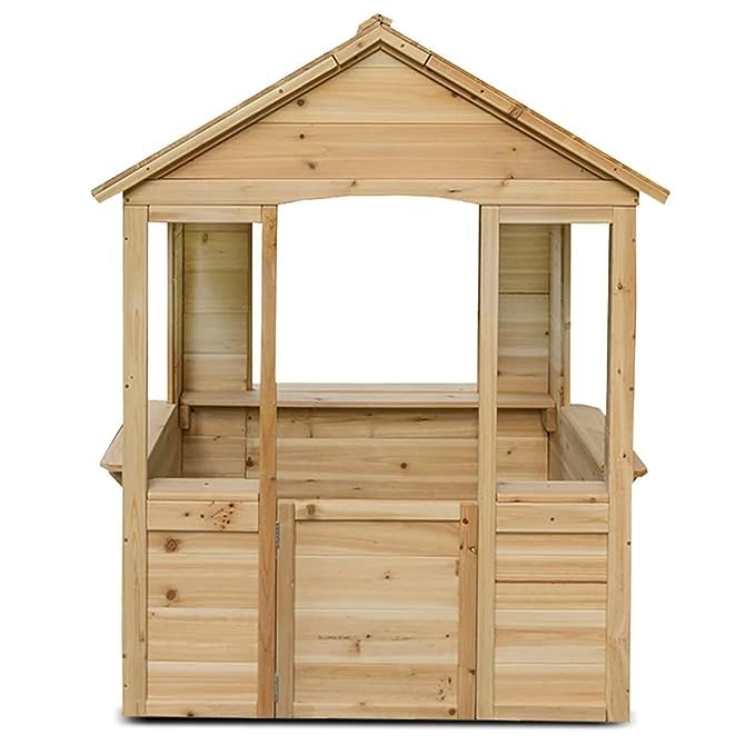 Toyshine Wooden Cubby House with a Cafe Shop Style Front Gift for Girls Boys 3+ Ages - B