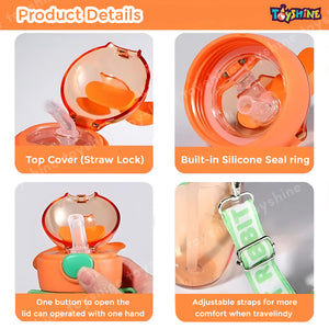 Toyshine 580ml Bunny Design Anti-Leak BPA-Free Spill Proof Cap Closure Kids Water Bottle with Straw And Strap for School Home and outdoor use - Orange