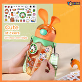 Toyshine 580ml Bunny Design Anti-Leak BPA-Free Spill Proof Cap Closure Kids Water Bottle with Straw And Strap for School Home and outdoor use - Orange