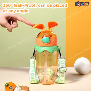 Toyshine 580ml Bunny Design Anti-Leak BPA-Free Spill Proof Cap Closure Kids Water Bottle with Straw And Strap for School Home and outdoor use - Orange