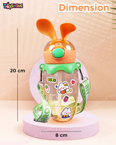 Toyshine 580ml Bunny Design Anti-Leak BPA-Free Spill Proof Cap Closure Kids Water Bottle with Straw And Strap for School Home and outdoor use - Orange