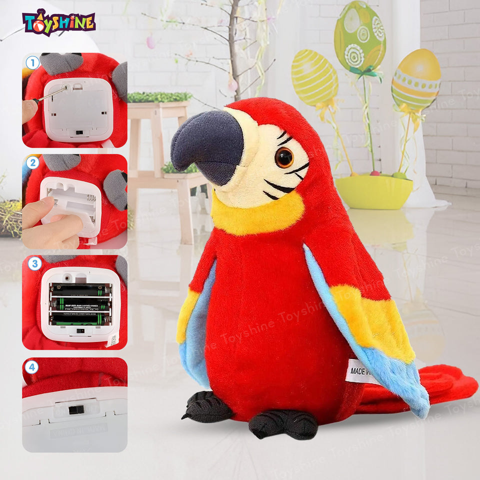 Toyshine Talking Macaw Parrot Repeat What You Say Stuffed Animal Plush Toy Electronic Record Animated Bird with Shaking Wings Feature Speaking Parrot Pet Toy for Kids Boys Girls