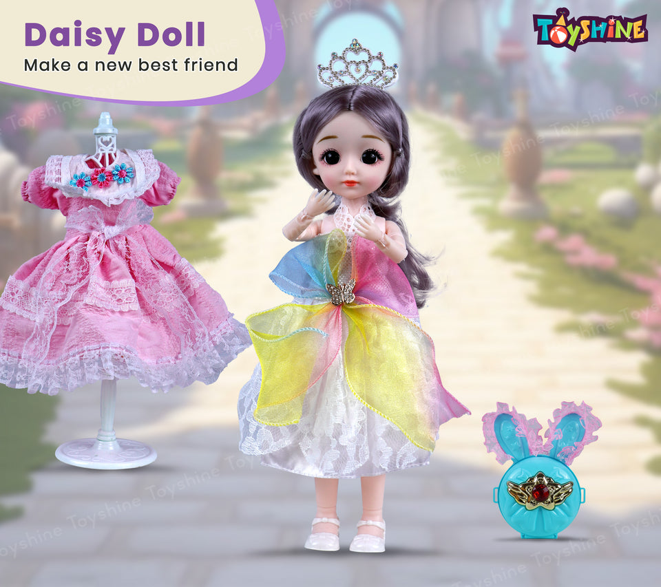 Toyshine Daisy Beauty Doll with Vanity Kit | Dress | Shoes | Dress Stand and Fashion Accessory Pretend Play Gift for Girls Kids Role Play Toy for Age 3+